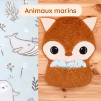 Doudou Bee Doux César le Renard avec cœur en tissu motif Animaux marins