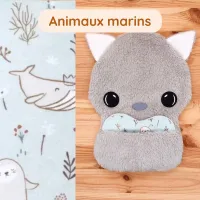 Doudou Bee Doux Garou le Loup avec cœur en tissu motif Animaux marins