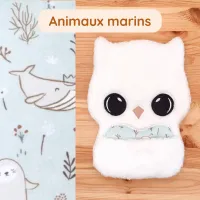 Doudou Bee Doux Marinette la Chouette avec cœur en tissu motif Animaux marins