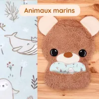 Doudou Bee Doux Orion l’Ourson avec cœur en tissu motif Animaux marins