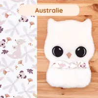 Doudou Bee Doux Marinette la Chouette avec cœur en tissu motif Australie