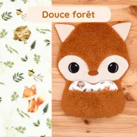 Doudou Bee Doux César le Renard avec cœur en tissu motif Douce forêt