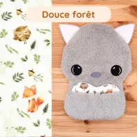 Doudou Bee Doux Garou le Loup avec cœur en tissu motif Douce forêt