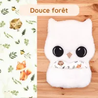 Doudou Bee Doux Marinette la Chouette avec cœur en tissu motif Douce forêt