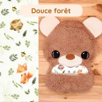 Doudou Bee Doux Orion l’Ourson avec cœur en tissu motif Douce forêt