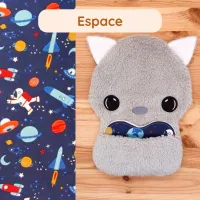 Doudou Bee Doux Garou le Loup avec cœur en tissu motif Espace