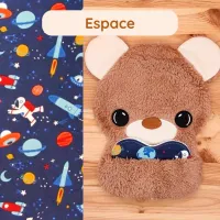 Doudou Bee Doux Orion l’Ourson avec cœur en tissu motif Espace