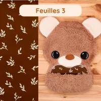 Doudou Bee Doux Orion l’Ourson avec cœur en tissu motif Feuilles 3