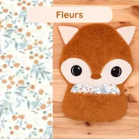 Doudou Bee Doux César le Renard avec cœur en tissu motif Fleurs