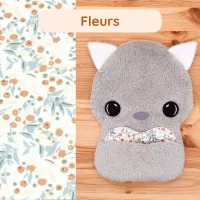 Doudou Bee Doux Garou le Loup avec cœur en tissu motif Fleurs