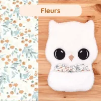 Doudou Bee Doux Marinette la Chouette avec cœur en tissu motif Fleurs