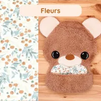 Doudou Bee Doux Orion l’Ourson avec cœur en tissu motif Fleurs