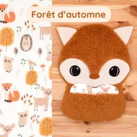 Doudou Bee Doux César le Renard avec cœur en tissu motif Forêt d'automne