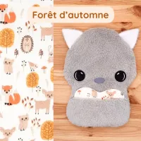 Doudou Bee Doux Garou le Loup avec cœur en tissu motif Forêt d'automne