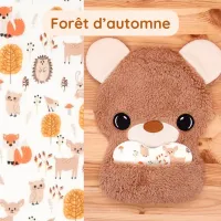 Doudou Bee Doux Orion l’Ourson avec cœur en tissu motif Forêt d'automne