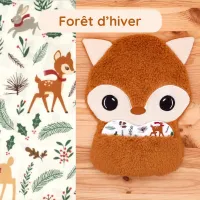 Doudou Bee Doux César le Renard avec cœur en tissu motif Forêt d'hiver