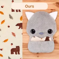 Doudou Bee Doux Garou le Loup avec cœur en tissu motif Ours