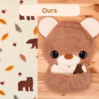 Doudou Bee Doux Orion l’Ourson avec cœur en tissu motif Ours