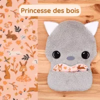 Doudou Bee Doux Garou le Loup avec cœur en tissu motif Princesse des bois