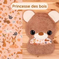 Doudou Bee Doux Orion l’Ourson avec cœur en tissu motif Princesse des bois