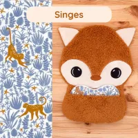 Doudou Bee Doux César le Renard avec cœur en tissu motif Singes