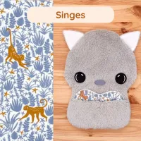 Doudou Bee Doux Garou le Loup avec cœur en tissu motif Singes