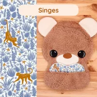 Doudou Bee Doux Orion l’Ourson avec cœur en tissu motif Singes